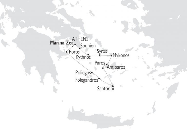 Yachting Jewels of the Cyclades, map route